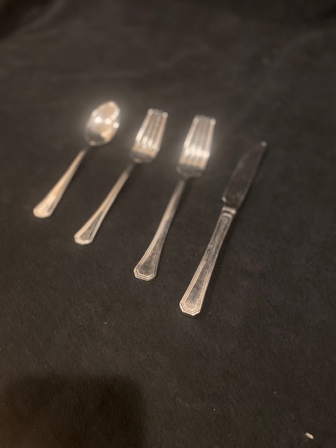 Dinner Knife, fork, salad fork and teaspoon - Diamond pattern - Flatware