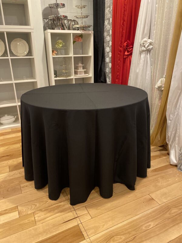 108" round black linen tablecloth